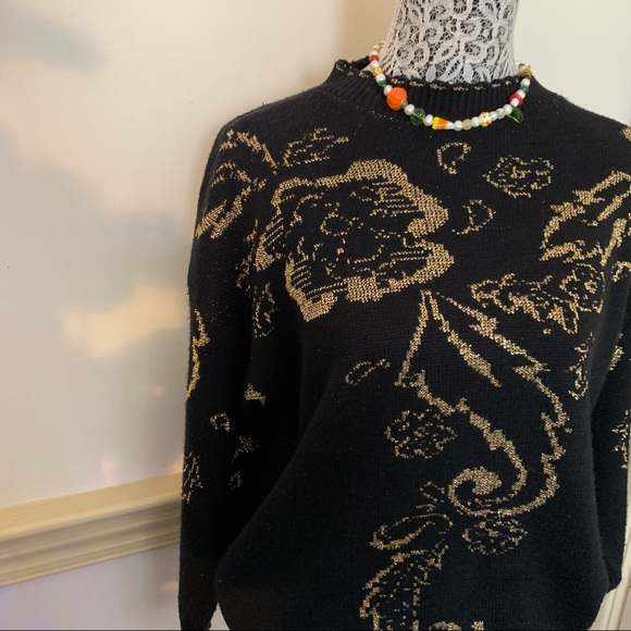 Vintage Black + Gold Crewneck Sweater SZ XL - Picture 7 of 12
